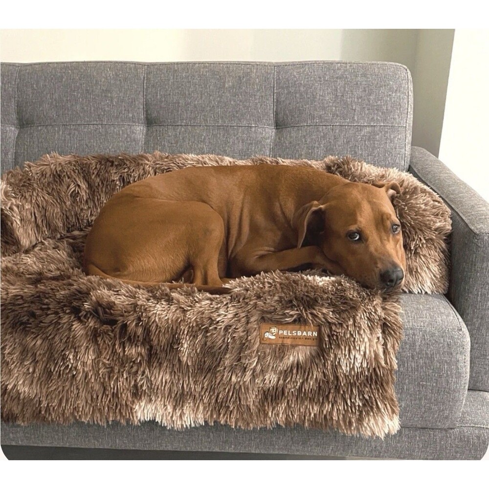Pelsbarn Original Calming Dog Bed XXL Brown-Beige w Bolsters 60–100+ lbs Pet